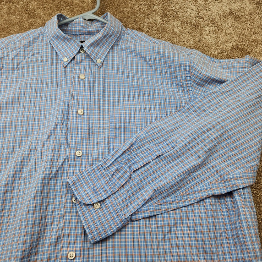 Jos. A. Bank Classic Collection Blue Orange Plaid Cotton Shirt Mens XL Tailored